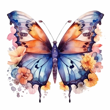 Beautiful clipart of a butterfly animal in flowers, in the style of artgerm, watercolor, animal motifs, amedee ozenfant, he jiaying, oshare kei