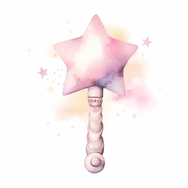 cute watercolor newborn soft pink baby holding baby rattle with star, watercolor effect, isolated white background, babyshower clipart, soft pink tones
