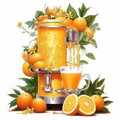orange fruit juice machine, flower digital clipart on white background 1000