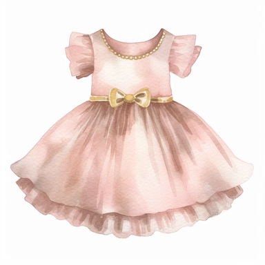 Clipart, watercolor dusty pink gold baby girl dress, hand painted, texture