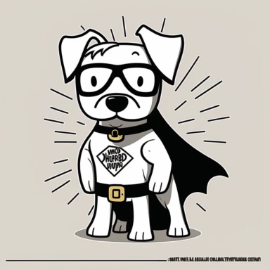 dog superhero, The masked mutt: Dog dad by day, superhero by night!. humorous, clipart, flat 2d vector, minimalist, black and white, kids cartoon, svg cut file, line art drawing