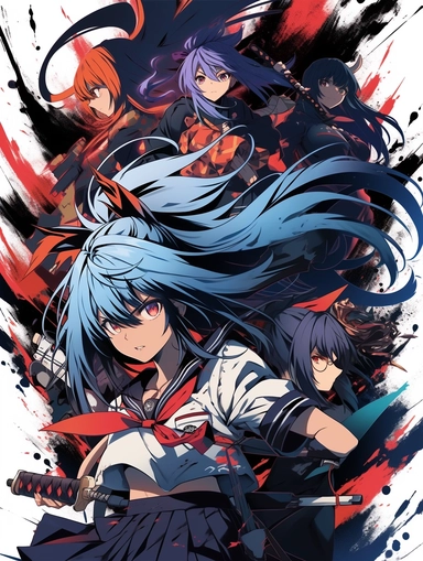 Poster, Ikki Tousen Unchou Kan'u Japanese manga series, paint art style, clipart, school background, superrealistic, one of a kind. The artwork features a dynamic, action - packed composition, with swirling energy blasts and dynamic poses adding to the sense of motion and excitement. The lighting is dramatic and moody, with deep blues and purples creating a sense of tension and danger. The overall mood is one of fierce determination, as Frieza battles to overcome his opponents.