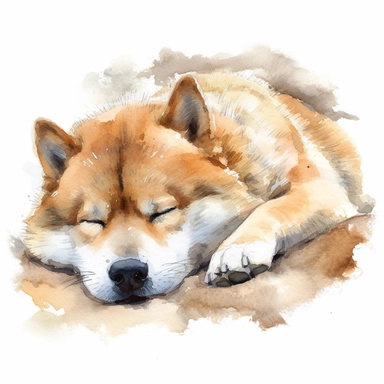Akita Inu dog sleeping, watercolor, sharp illustration clipart, insane detail, white background