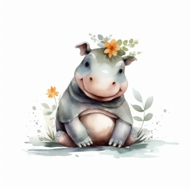 a baby hippo clipart with illustration, full body shot ,8k, style of Bohemian, style of Anna Süßbauer and Jon Klassen,vector, Vector, white background,Solid Background, Sharpness and clarity, masterpiece, trending on Artstation and Dribbble.