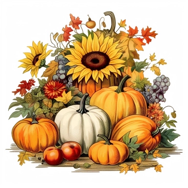 clipart of harvest festivals, autumn colors on a white background, clipart, vintage style--q2--s1000