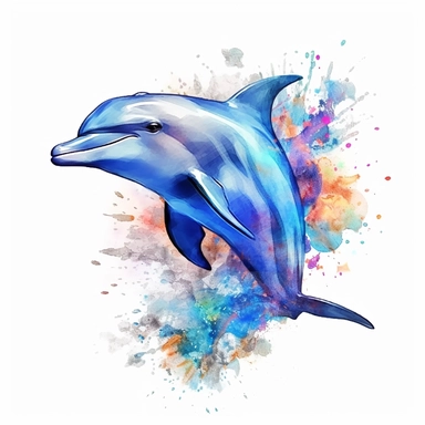 A big overrealistic bottlenose dolphin with watercolor effect,coral reefs,deep water,dark water scene,suitable for digital clipart,white background Clipart ,Cartoon,hyper realistic, intricate detail, illustration style,high solution,on the white background