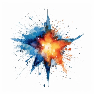 watercolor clipart, one individual star, exploding , white background