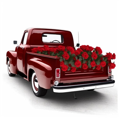 chevy pickup truck filled with red roses in the back clipart,hd, white background