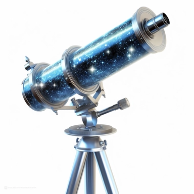 Clipart, A telescope pointing towards a constellation of stars, hyperrealistic, hyper high definition