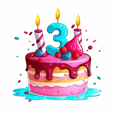 3rd of birthday cake, Clipart, Vector Style, Logo design, White Background