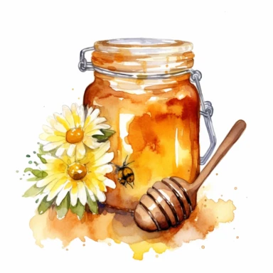 Honey jar watercolor clipart white background