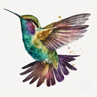 hummingbird watercolor clipart illustration, transparent background