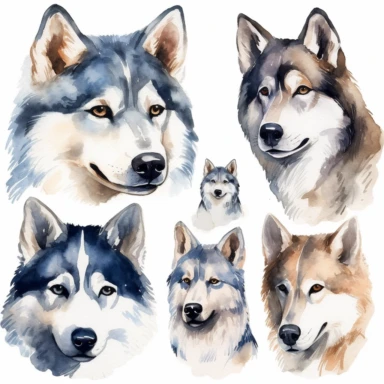 husky clipart, watercolor