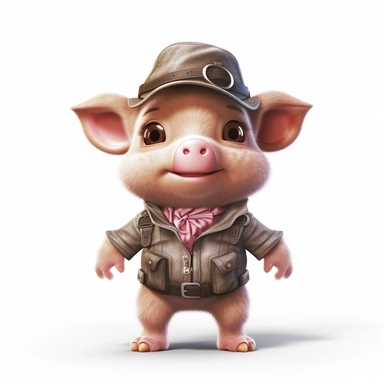 Adorable cute fantasy baby pig dressed like detective standing in dynamic pose,front view,fullbody,sharp through out,happy expression, nursery art, clipart image, lineart image, white background, very detailed, 8k, composition wide shot