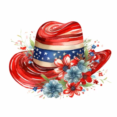 4th of july hat clipart, white background, american flag based designs, boho vibe, in the style of digital drawing, 8k