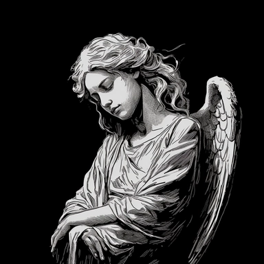 sketch clipart of angel, hd, white on black background, spaced out,--ar 3:2