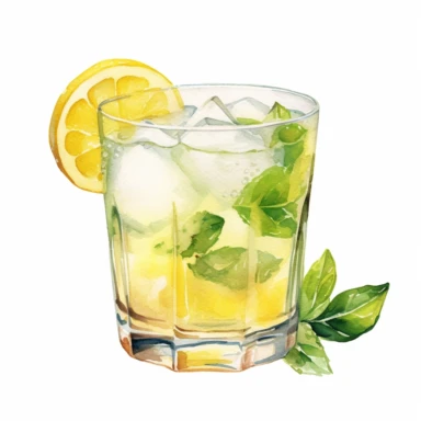 watercolour, lemon cocktail, soft and muted pastel nuances, clip art, high quality details, white background, 8k, f1