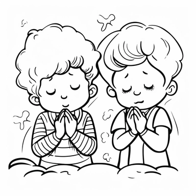 cute black and white clipart hands in prayer, suitable kids book