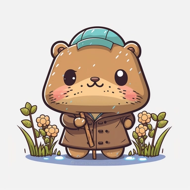 a cute kawaii chibi groundhog, cartoon style, illustration, clipart