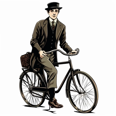 a posh guy on a bicycle, clip art, white background