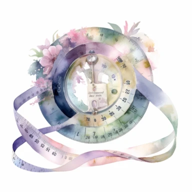 An Innovative Victorian measuring tape device clipart, muted watercolor palette, lavender muted blue and ivory colors, in the style of realistic watercolor illustration, feminine sensibilities, detailed illustrations, made of all of the above, in style of Willem Haenraets, clean background, white background, on a white background, transparent background