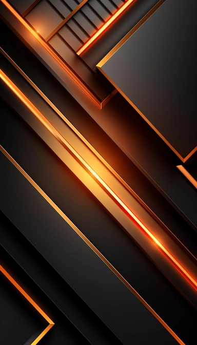 Decorative black and dark orange glow linear vector background clipart, in the style of light& shadow play, layered composition, dark gray and bronze, # vfxfriday, sharp angles, metallic rectangles, depth of layers, high quality, 8k