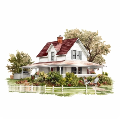 farm house photorealistic clipart,on white background with margins