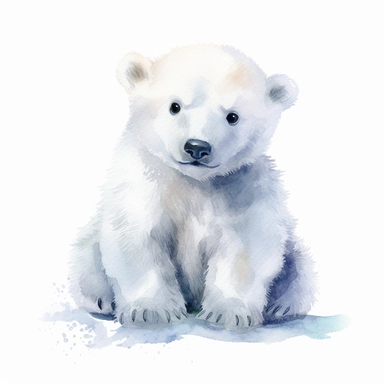 arctic baby polar bear,watercolor clipart,illustrator, isolated white background, 8k