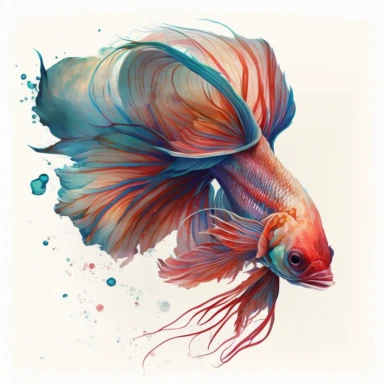 tarquois with red tail betta fish, light watercolor clipart, isolated on white background, James Jean and Peter Mohrbacher, no text, no captions
