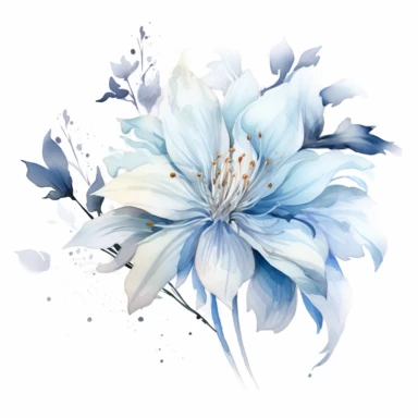 one winter flower clipart. spreading, frost, ice, white background, watercolor