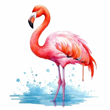 watercolor illustration of a beautiful and cute ping flamingo in nature clipart, in the style of realistic watercolor paintings, realistic, detailed, bright colours, white background, clipart, detailed