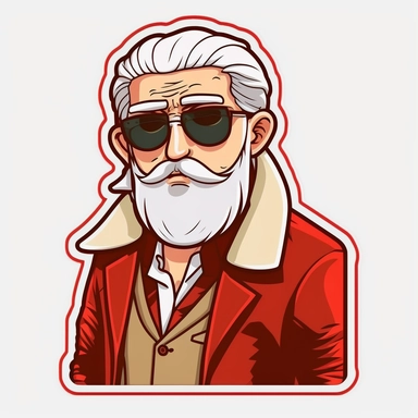 vector sticker design, anime style Santa wearing Prada clipart, white background, flat colors