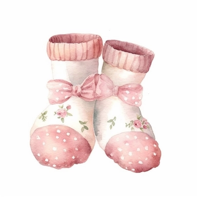 clipart, cute vintage baby sock, soft pink watercolor clipart, isolated, white background,