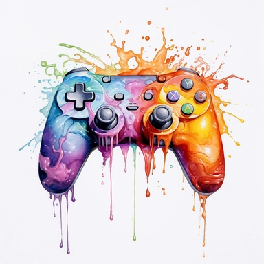 Melting,Gaming,Controller,Watercolor,clipart,hyper realistic,color splash,white background