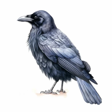 watercolor for a clipart with a white background of a hyperdetailed crow illustration, painted by Mary Jane Ansell
