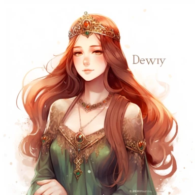 watercolor Queen Elinor from Brave, Merida's mother, long straight brown hair, jewelry, clipart, white background, by Kawacy