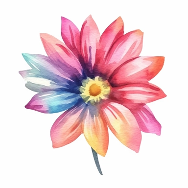 Craft a mesmerizing watercolor clipart of a single flower with a transparent background. Emphasize the vibrancy of the colors, making them pop and stand out. Pay attention to the details and expressions of the flower, capturing its unique characteristics in a simplified yet captivating way.