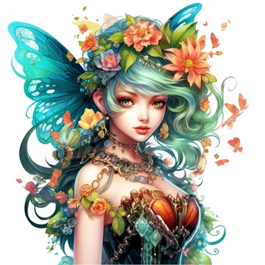 beautiful garden fairy clipart half body, in the style of nene thomas, made of colored crystals, high detailed, pictorial harmony, contest winner, bright and colorful