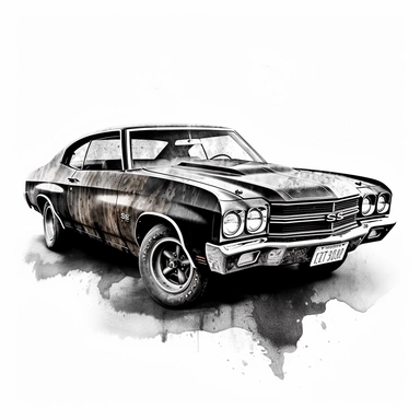 black and white rusted 1970 Chevrolet Chevelle SS clipart