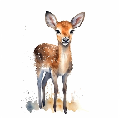 an adorable Deer in the style of watercolour clipart with detailed brush strokes