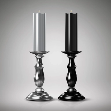 Vector realistic clip art black and silver thick candle on silver candlestick