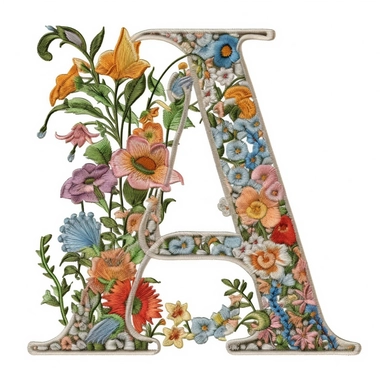 Floral Alphabet Machine Embroidery Font A to Z set, a detailed illustration, clipart, white background