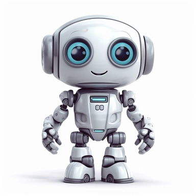 a clipart-style full-size robot based on the robot emoji that is mostly grey and looks friendly and cute
