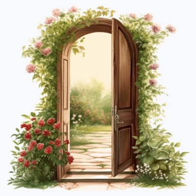 simple open door leading to beautiful garden clipart removebg