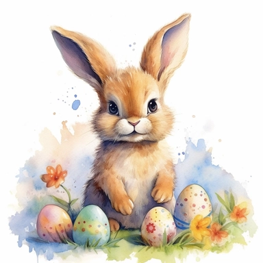 Easter baby bunny, cute, colourful, highly detailed, watercolor, clipart, no signature, no text