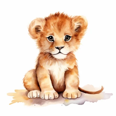 cute watercolor kids clipart of a baby lion on a white background