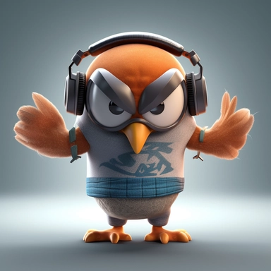 lease create pixar style character clipart of an owl wearing headset hip hop, back view with arms flexing