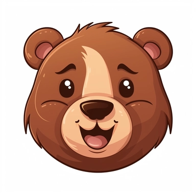 fantasy happy cute bear face, cartoon, clipart, mascot, isolated on white background