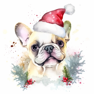small clipart about french bulldogs celebrating christmas watercolour style