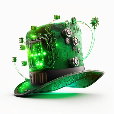 saint patrick day clipart A cyberpunk-style leprechaun hat with glowing circuitry and green LEDs on a white background